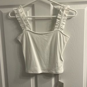 Ruffle White Tank Top